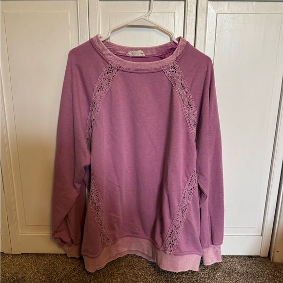 Take It All In Orchid Lace Detail Crewneck - Picture 1 of 3